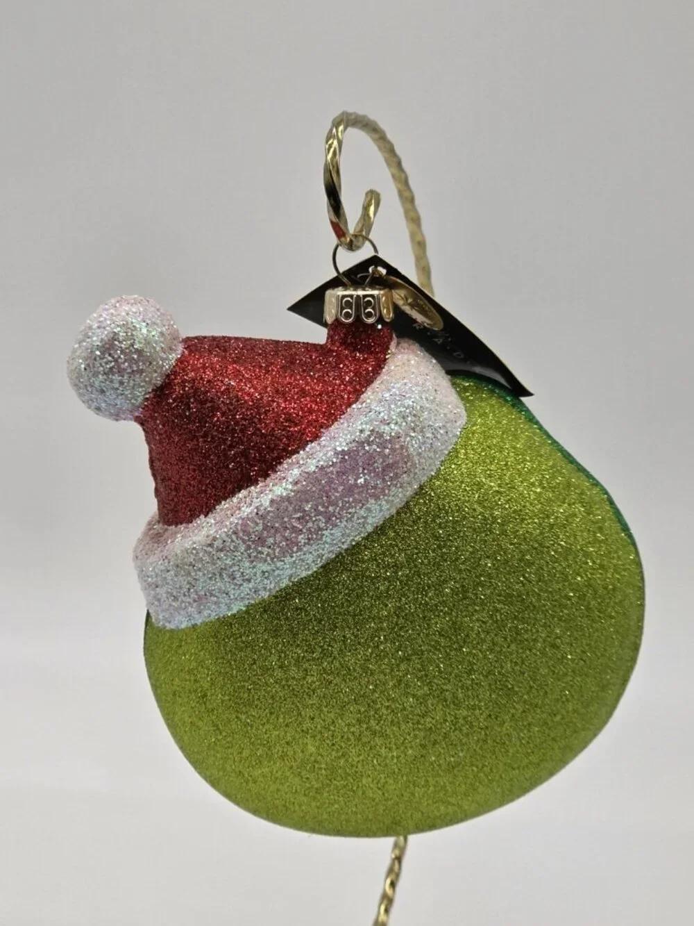 Radko Christmas Ornament Green Glitter Frog Head 25th Anniversary Glass Holiday